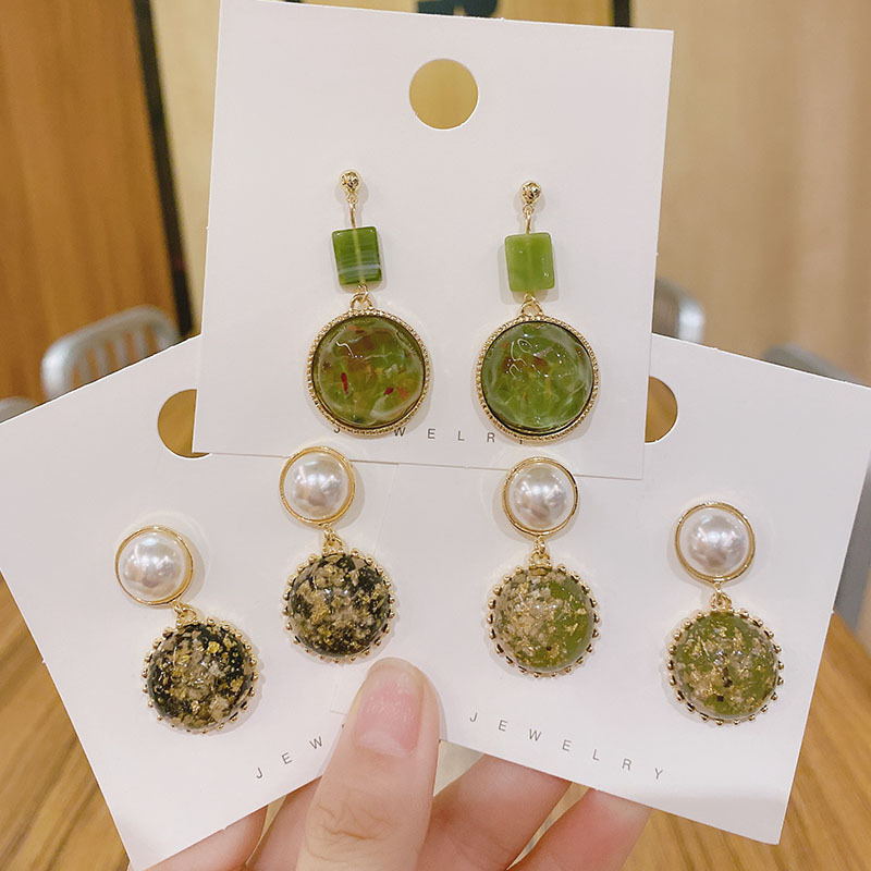 新款宝石耳环耳饰银针防过敏ins风绿色网红爆款时尚质感淑女皮噶