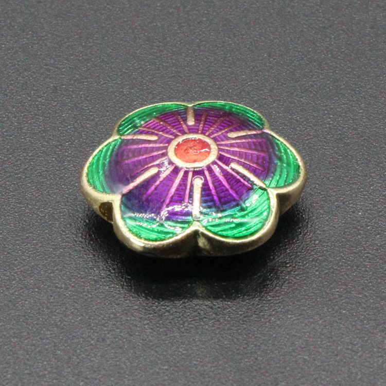 合金滴油烧蓝珐琅DIY饰品配件背云隔珠景泰蓝13mm圆六瓣花珠子023