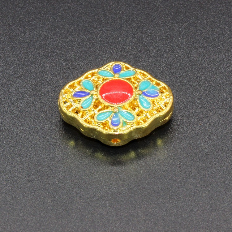 合金滴油烧蓝珐琅DIY饰品配件隔珠背云景泰蓝20*17菱形珠子037