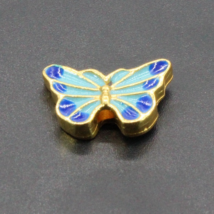 合金滴油烧蓝珐琅DIY饰品配件背云隔珠景泰蓝16*10蝴蝶珠子083