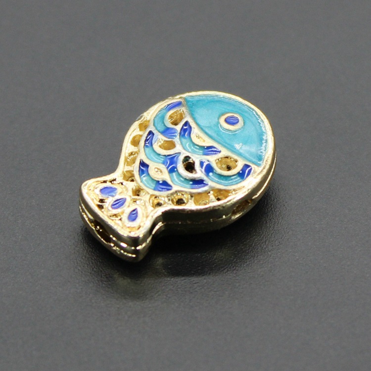 铜胎滴油烧蓝珐琅背云隔珠古风饰品配件景泰蓝12*10小鱼散珠036
