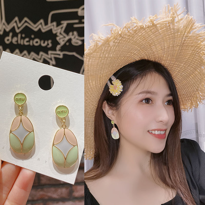 新款银针防过敏拼色东大门时尚网红爆款春夏简约百搭耳环耳饰批发