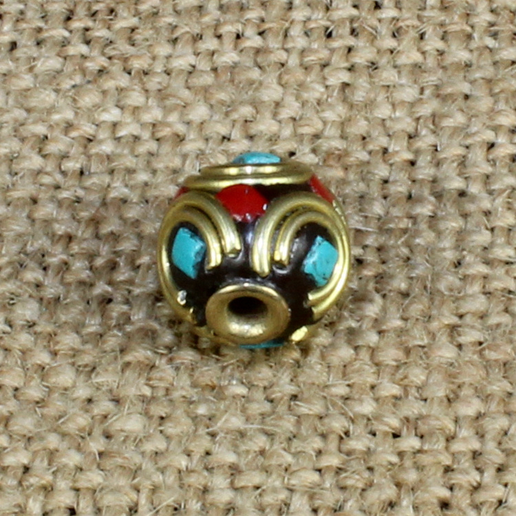 DIY藏饰配件背云隔珠尼泊尔仿松石镶嵌铜珠11mm*9mm隔件008