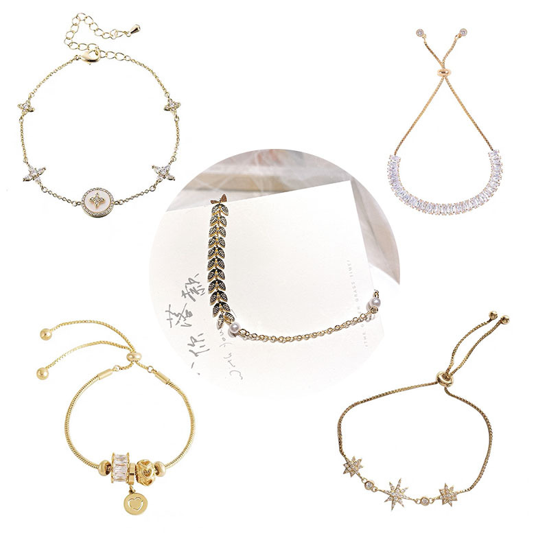 20新款微镶手链手串时尚韩版六芒星麦穗锆石贝母爱心白搭网红爆款