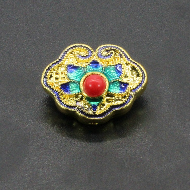 合金滴油烧蓝珐琅古风DIY饰品配件背云隔珠景泰蓝20*16珠子069