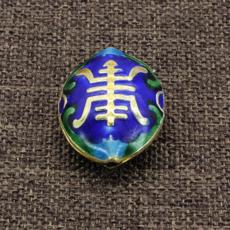 传统景泰蓝烧蓝饰品配件背云隔珠冲压珐琅（银蓝）27*20核桃寿字