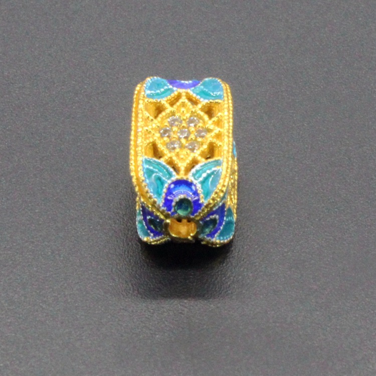 铜胎滴油烧蓝珐琅背云隔珠古风饰品配件景泰蓝镶钻14*8散珠025