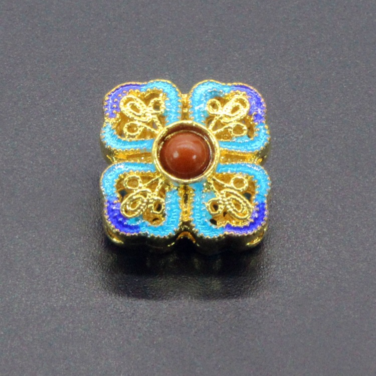 铜胎滴油烧蓝珐琅背云隔珠古风饰品配件景泰蓝16mm方块散珠022