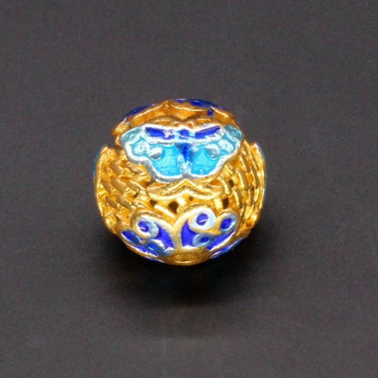 合金滴油烧蓝珐琅古风DIY佛珠串链饰品配件景泰蓝12mm圆珠扣子001