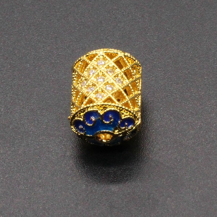 铜胎滴油烧蓝珐琅背云隔珠古风饰品配件景泰蓝镶钻14*10桶珠005
