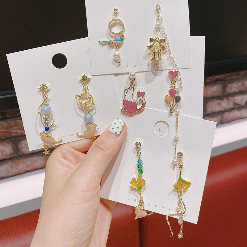 新款田园中国风猫咪银杏淑女小鹿银针防过敏花耳环耳饰时尚葡萄