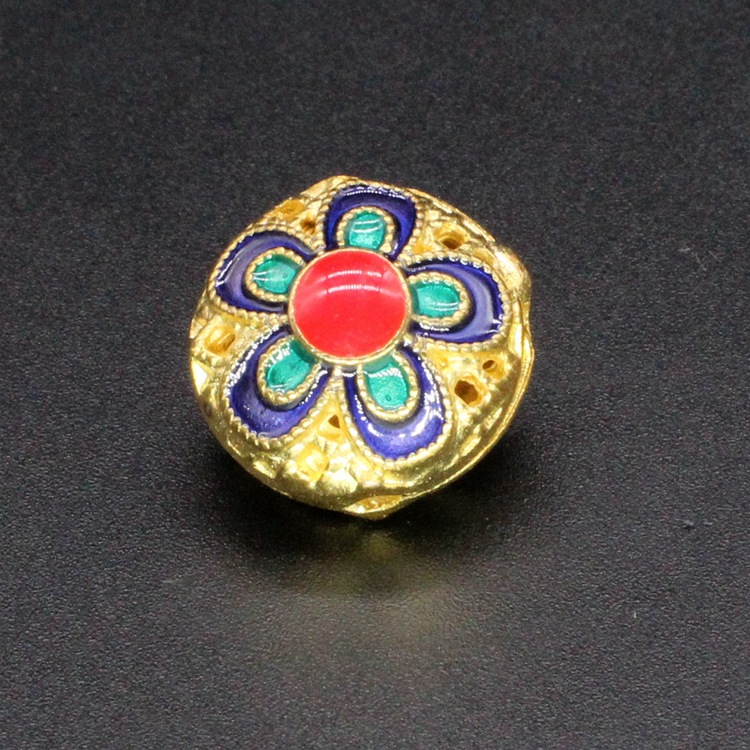 合金滴油烧蓝珐琅三通隔珠古风饰品配件景泰蓝14*11椭圆珠子088