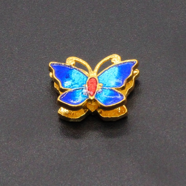铜胎滴油烧蓝珐琅背云隔珠古风饰品配件景泰蓝14*10蝴蝶珠子037