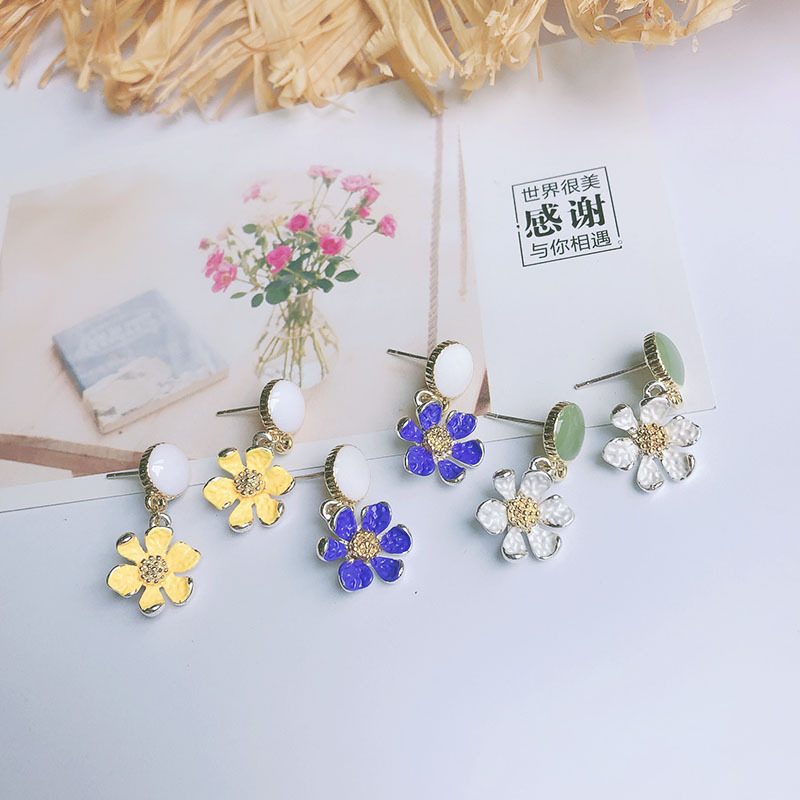 新款雏菊小花彩色银针防过敏耳环耳饰东大门百搭可爱时尚ins批发
