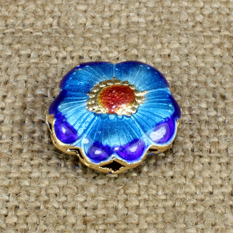 传统景泰蓝烧蓝DIY饰品配件背云隔珠冲压珐琅（银蓝）20mm五瓣花