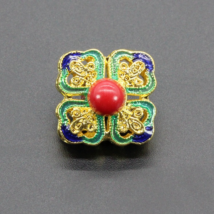 合金滴油烧蓝珐琅古风DIY饰品配件背云隔珠景泰蓝17mm方块珠子043