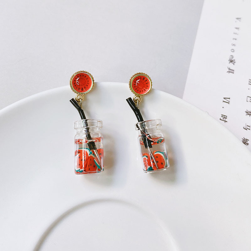新款水果银针耳环西瓜耳饰防过敏地摊百搭时尚东大门西瓜爆款批发