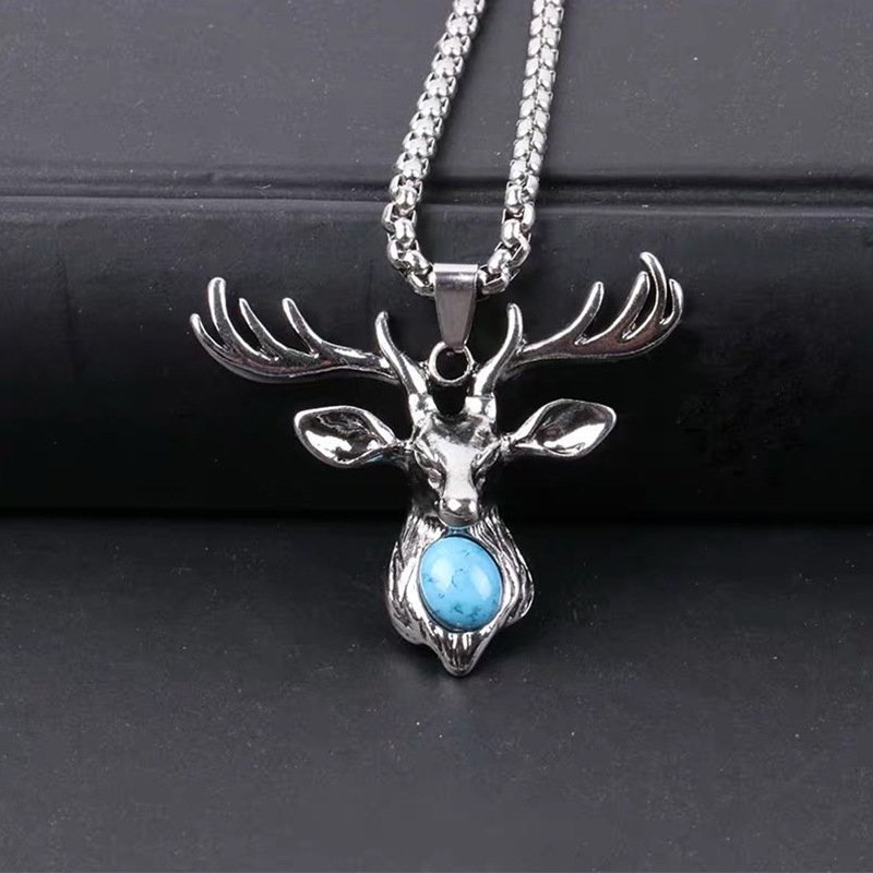 钛钢复古麋鹿角项链男士一路鹿有你个性吊坠嘻哈潮男鹿头装饰品