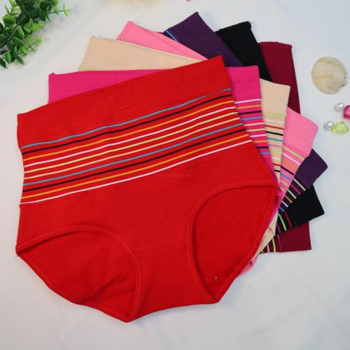 factory direct sales women‘s natural cotton underwear belly contracting breathable comfortable cotton striped mid-high waist striped briefs