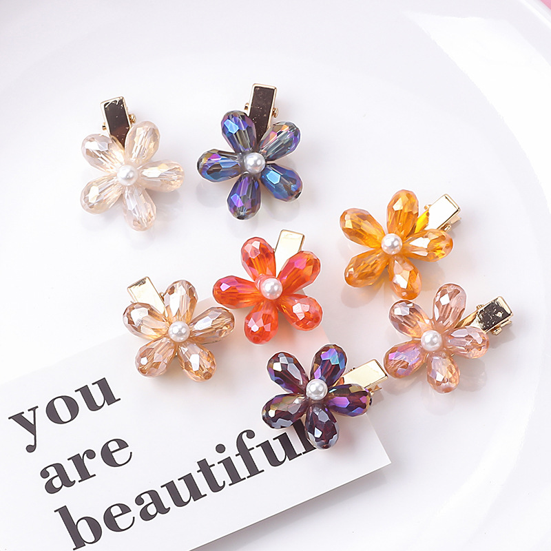 日韩小清新水晶花朵发夹网红少女心百搭气质小号发夹刘海夹边夹