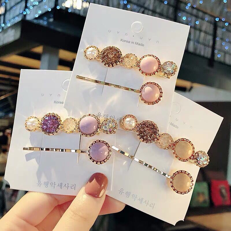 网红东大门ins珍珠水钻发夹刘海碎发一字卡少女简约水晶边夹发