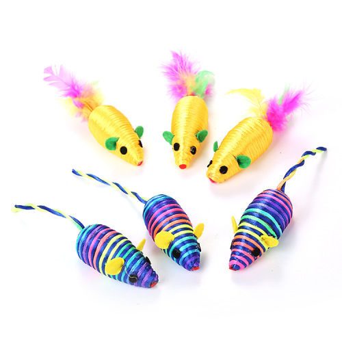 pet supplies cat toys color winding mouse with color feather tail gloss texture spot wholesale customization