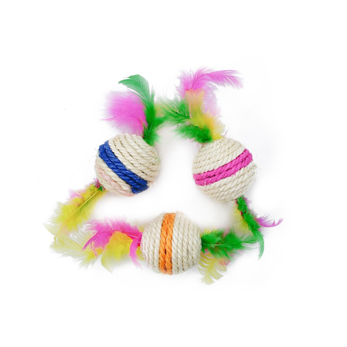 Cat Toy Sisal Toy Ball Two Ends with Feathers Funny Cat Play Pet Products Factory Direct Cross-Border wholesale