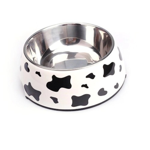 Large Size L Brand New Set Bowl Milk Cow Pattern Pet Bowl High Quality Non-Slip Stainless Steel Inner Basin Wholesale