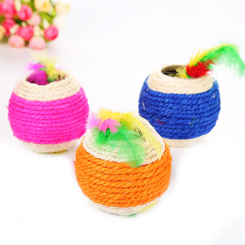 Cat toy Ball Natural Sisal Ball Two-Hole Feather Pet Supplies Factory Direct Cross-Border Wholesale