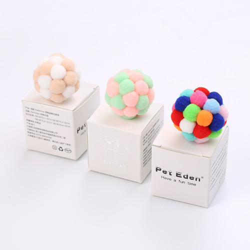 New Cat Toy Ball Handmade Colorful Pompons Built-in Ring Stone Factory Direct Cross-Border Wholesale 