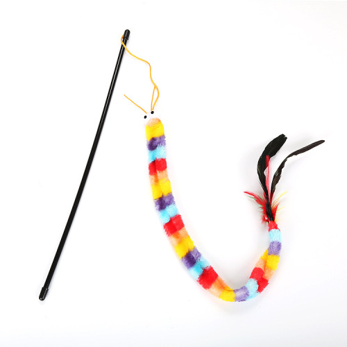cat toy funny cat stick rainbow caterpillar feather tail interactive pet products factory direct cross-border wholesale