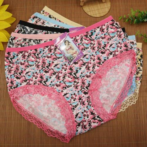 hot selling women‘s milk silk full of flowers with lace briefs mid-low waist women‘s pants stall foreign trade wholesale