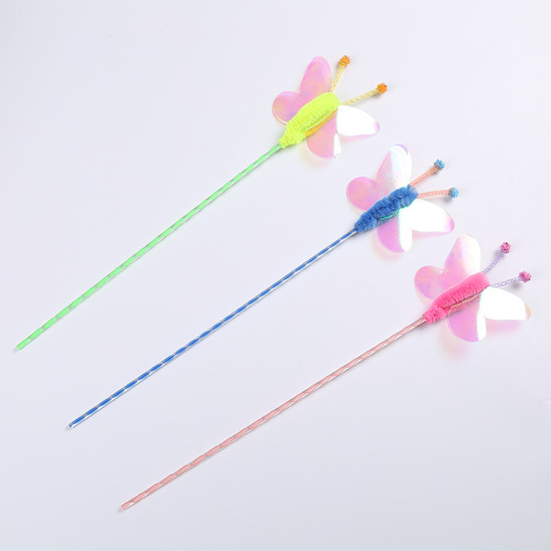 New Cat Toy Butterfly Funny Cat Stick Short Sequin Pet Products Factory Direct Cross-Border Wholesale