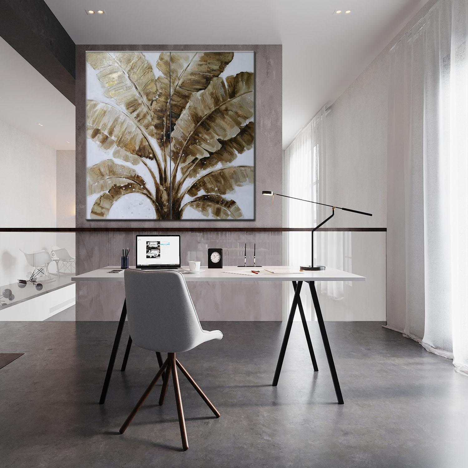 手绘立体芭蕉叶2联幅套画 玄关书房客厅装饰画 宾馆酒店别墅配画