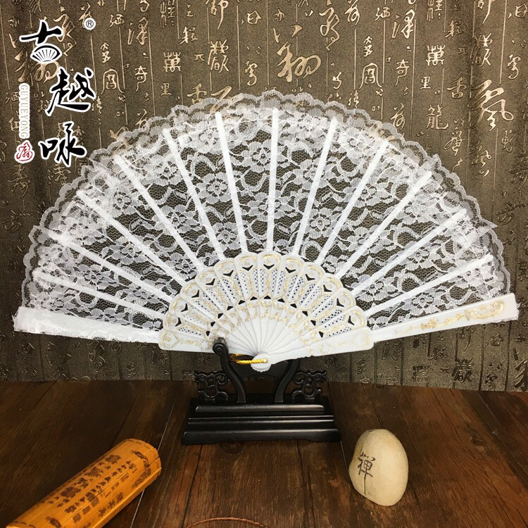 抖音同款扇子蕾丝扇拍照道具折扇折叠扇女士扇子旗袍扇中国风扇