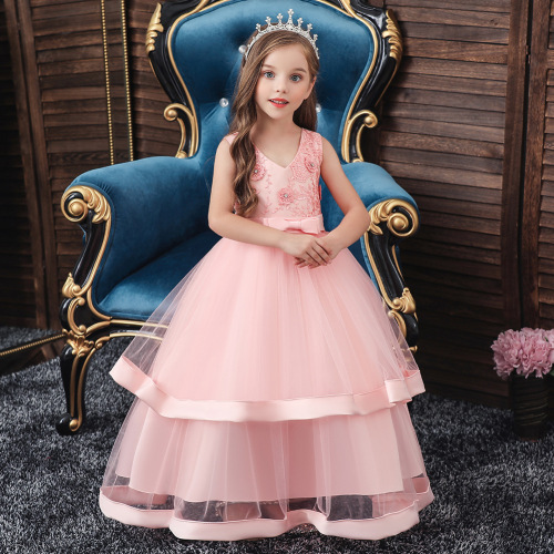 foreign trade children‘s princess dress summer girls‘ catwalk show dress medium and large children‘s piano performance clothing spot wholesale