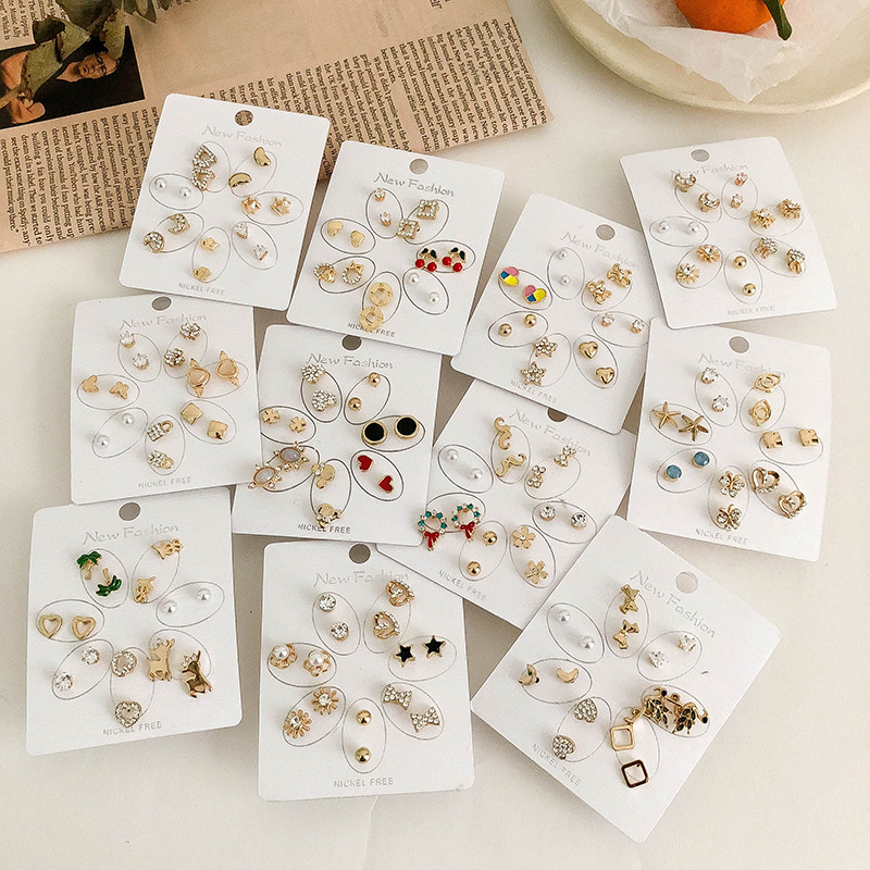 S925银针套装组合耳钉女网红个性气质一周小耳钉批发