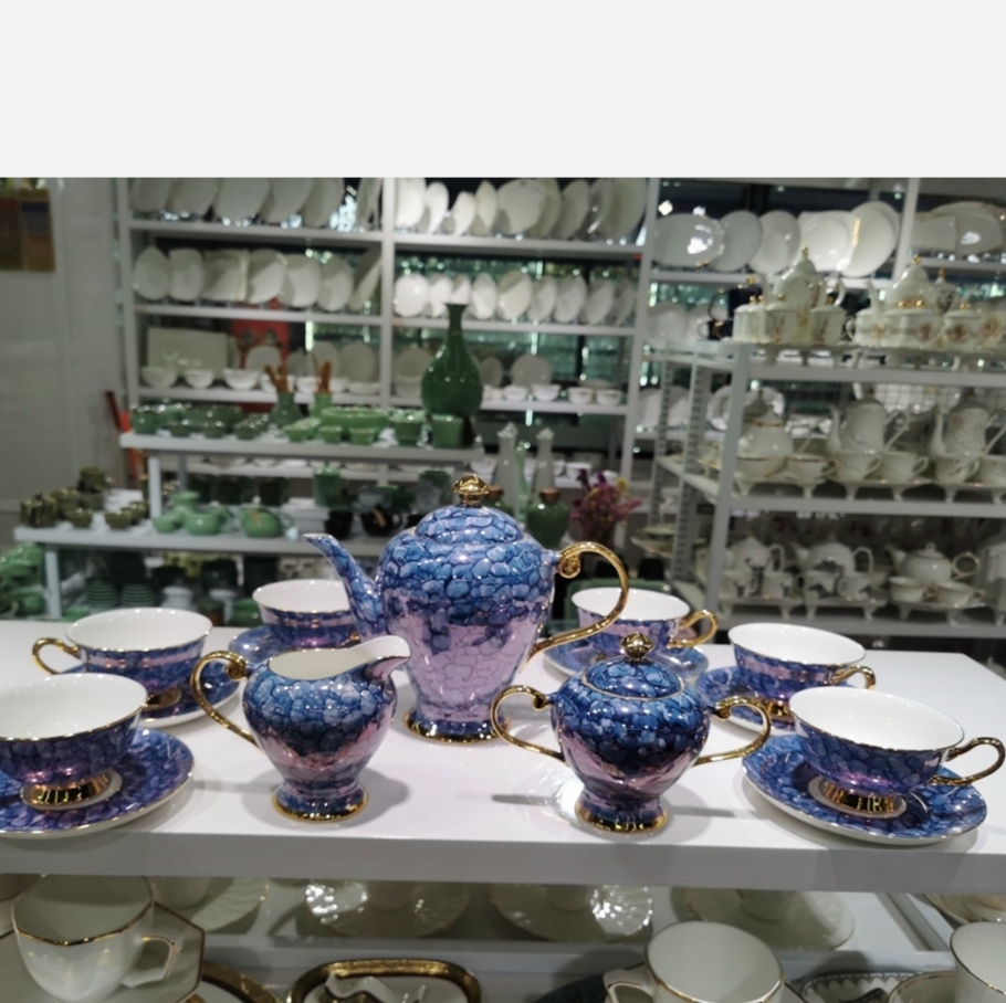 15头手绘蓝宝石咖啡具套装陶瓷酒店用品 陶瓷用品