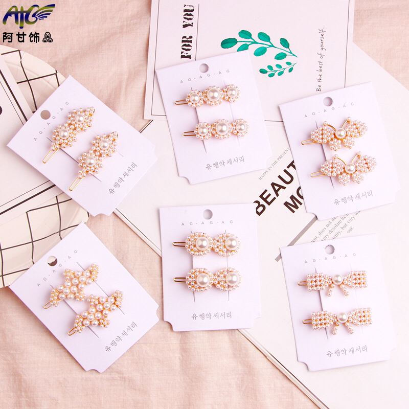 韩国爆款东大门珍珠发夹合金几何蝴蝶结水钻鸭嘴发夹女边夹饰品