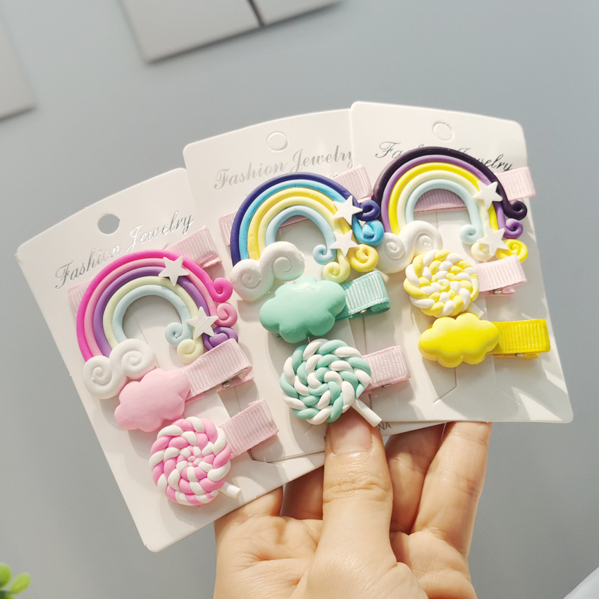 韩国儿童彩虹棒棒糖发夹小女孩云朵刘海边夹发卡不伤发鸭嘴夹发饰