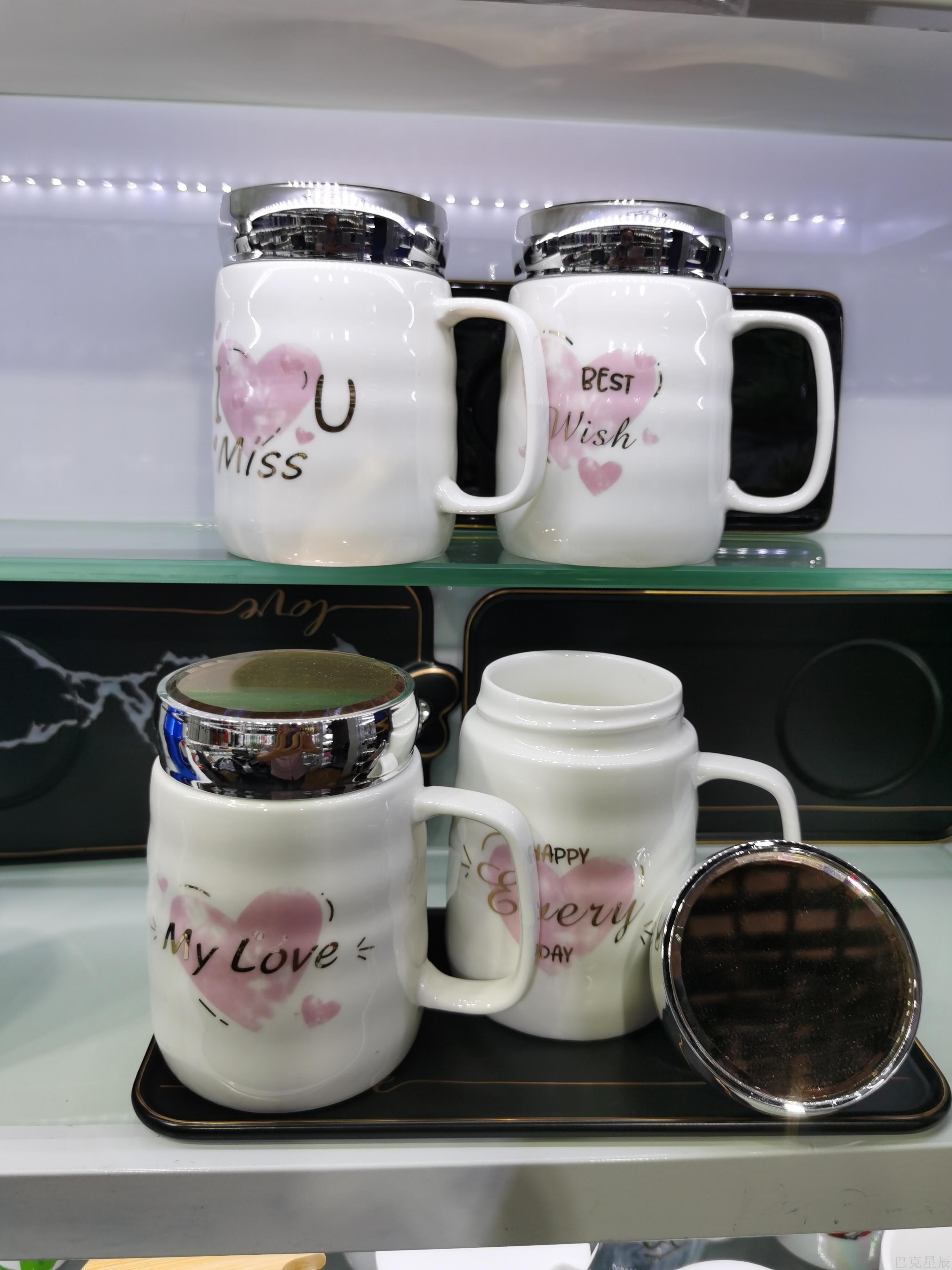创意镜面陶瓷杯批发 情人节爱心喝水杯子