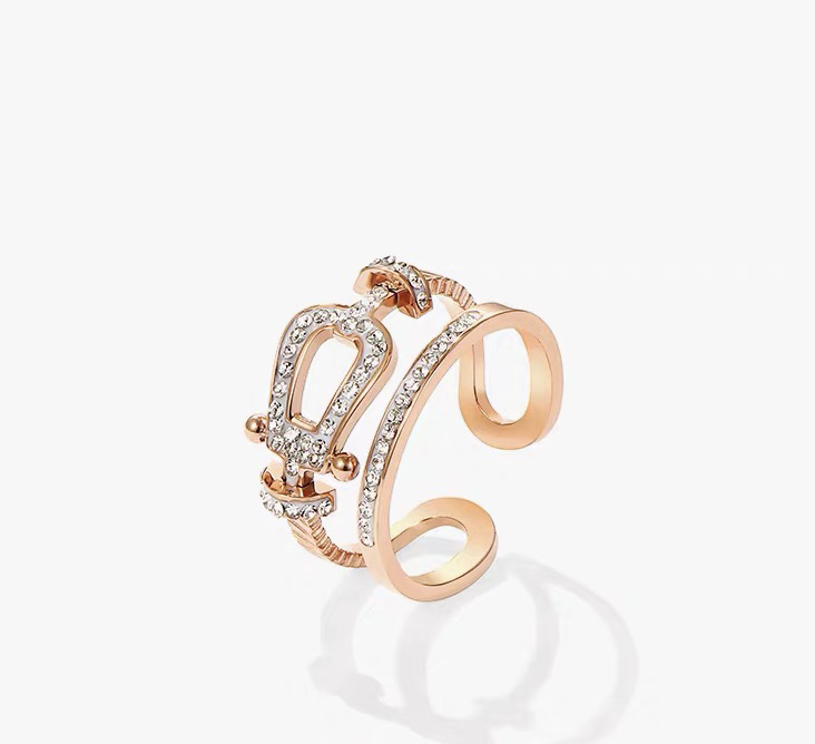 日韩轻奢镶钻戒指女网红时尚个性开口食指戒子冷淡风钛钢指环