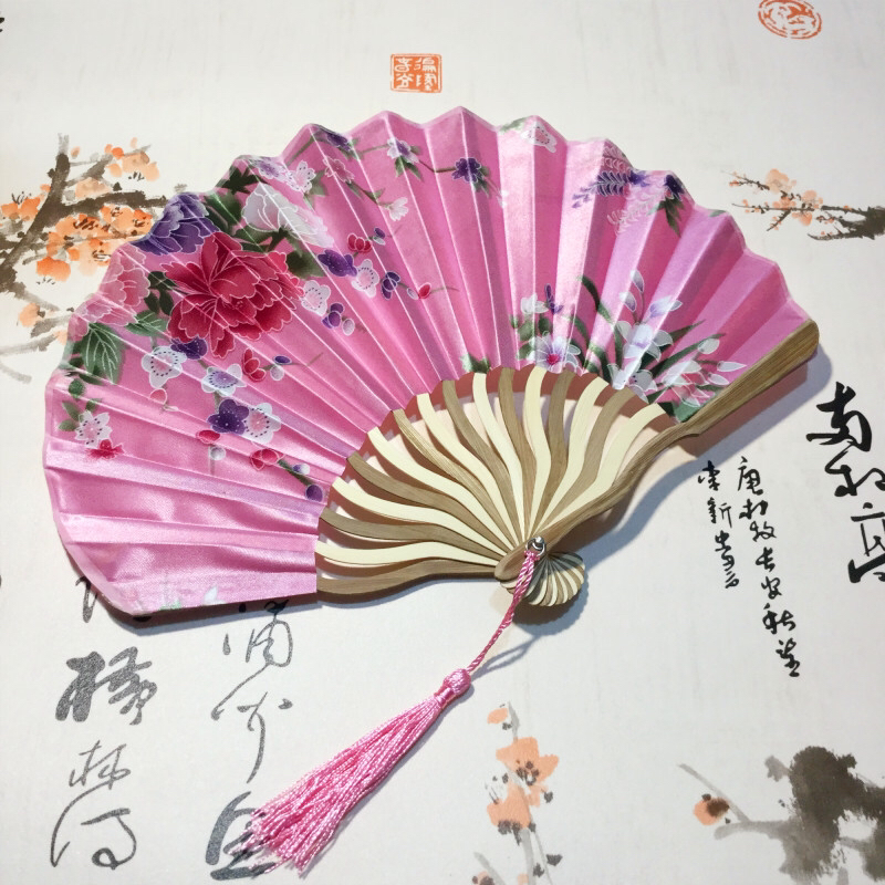 折叠贝壳扇和风日式折扇古风女式大刀扇和服扇子绢扇摄影用礼品扇