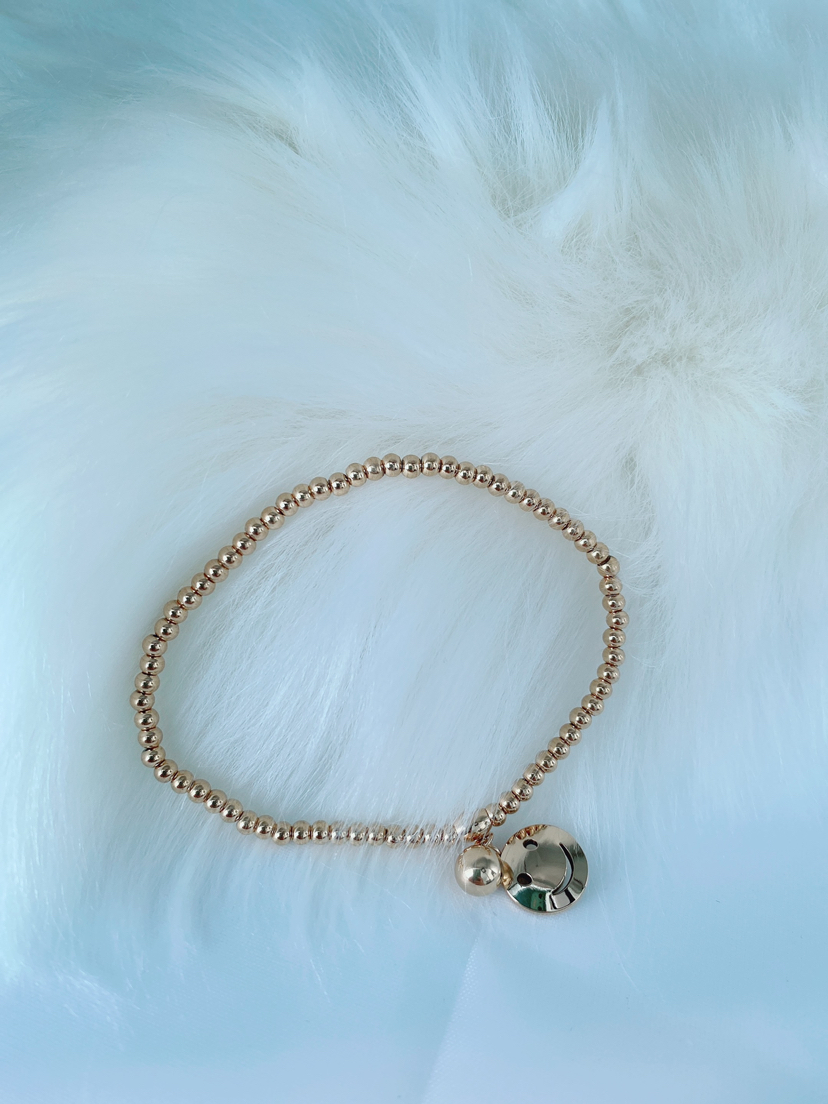 韩国东大门钛钢手链笑脸珠子圆珠弹力皮筋手环简约百搭款女