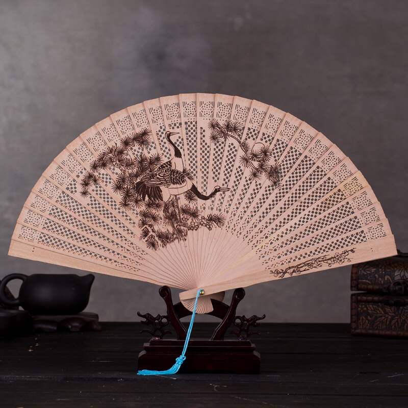 便携古风复古折叠扇木质女士檀香香木折扇子镂空工艺中国风礼品扇