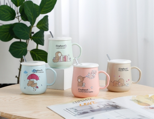 cute little elephant ceramic cup online popular ceramic cup gift cup tea cup water cup cover cup