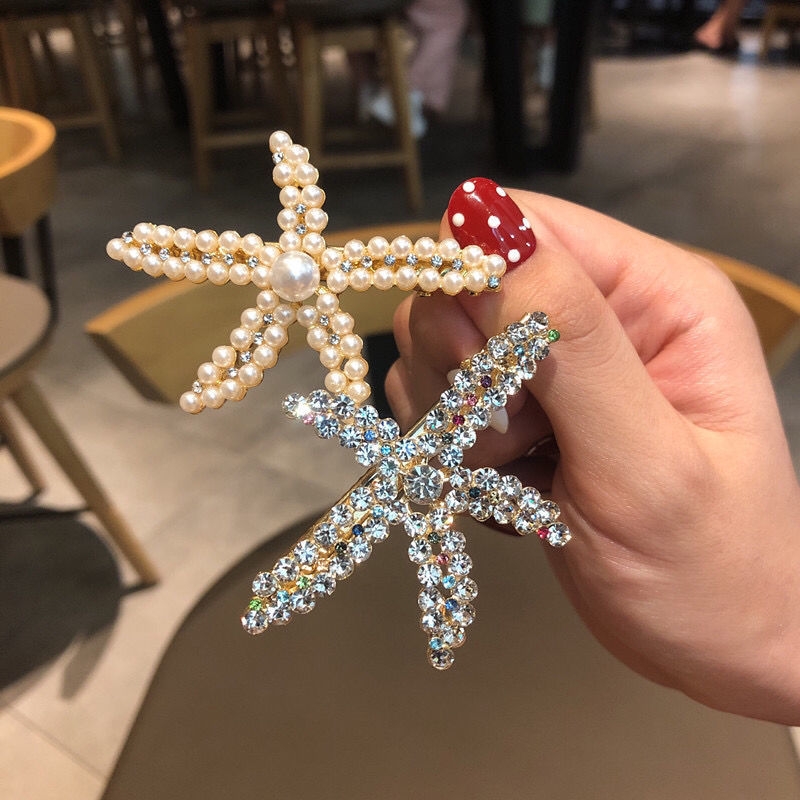 海星珍珠发夹韩国ins网红女发饰刘海夹森系仙女发卡满钻边夹头饰