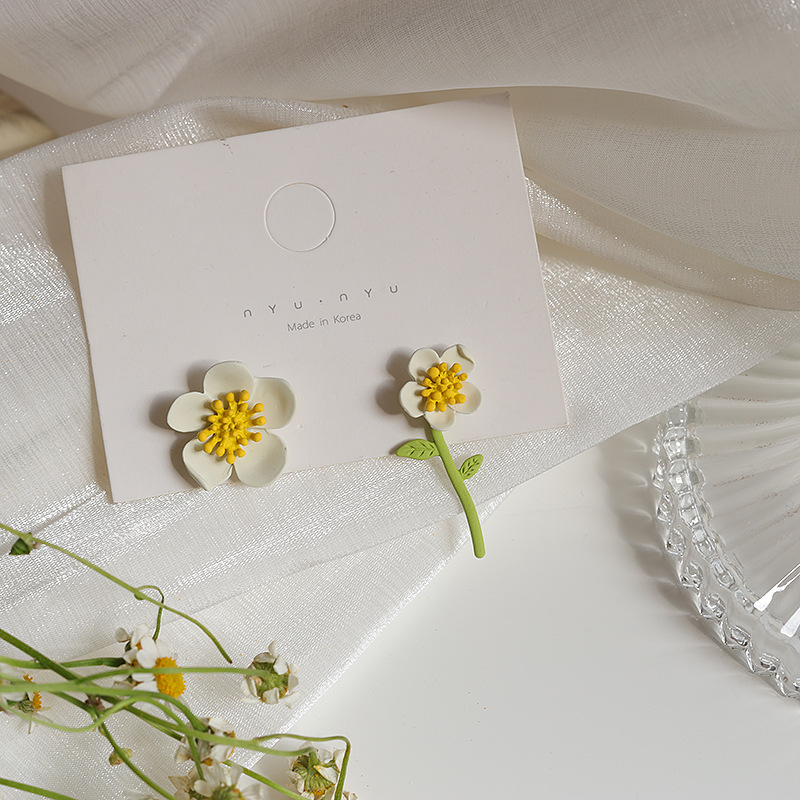 超仙不对称花朵耳钉 ins百搭撞色清新耳环 s925银针 一款两戴