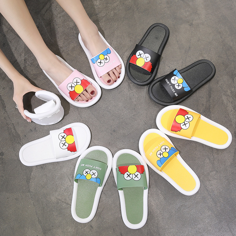 现货供应夏季女士芝麻街拖鞋网红爆款AB鞋面图案个性平底一字拖