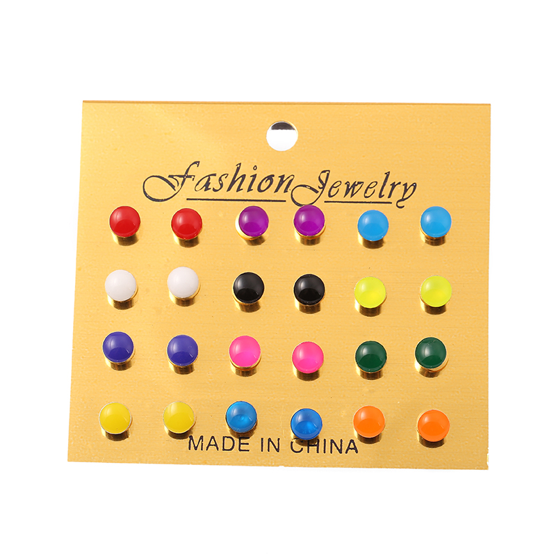 跨境新款多彩车杯镀银滴油彩色时尚流行耳钉复古 12对套装 耳环